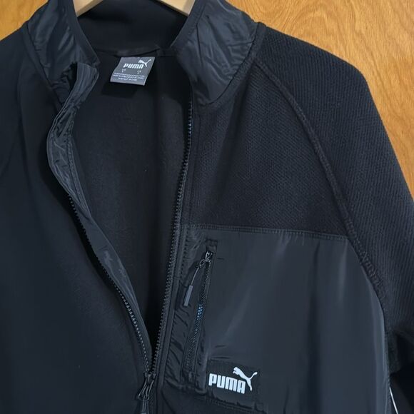 Puma Fleece Jacket Mens Small Black Zip Pocket - Picture 2 of 3
